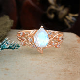 Timeless Pear Cut Moonstone Engagement Ring Set for Her